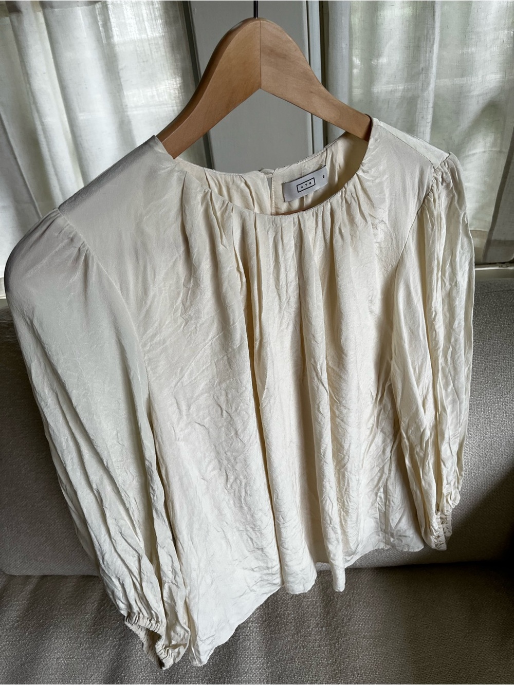 AYR Cream Gathered Round-Neck Blouse - Picture 7 of 7